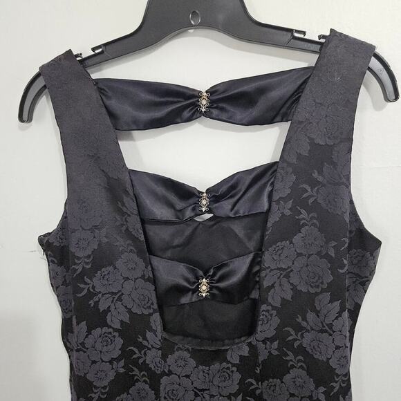 Vintage early 90s Scarlett Nite Maxi Dress Gown Sleeveless Black Floral Sz Small - Picture 5 of 9